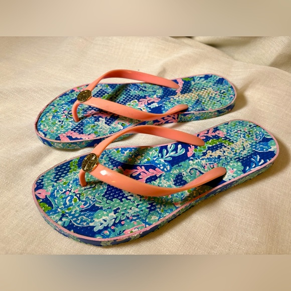 Lilly Pulitzer Coral Reef Flip Flops Preppy Beach Sandals Size 8.5 Fair - Picture 9 of 10